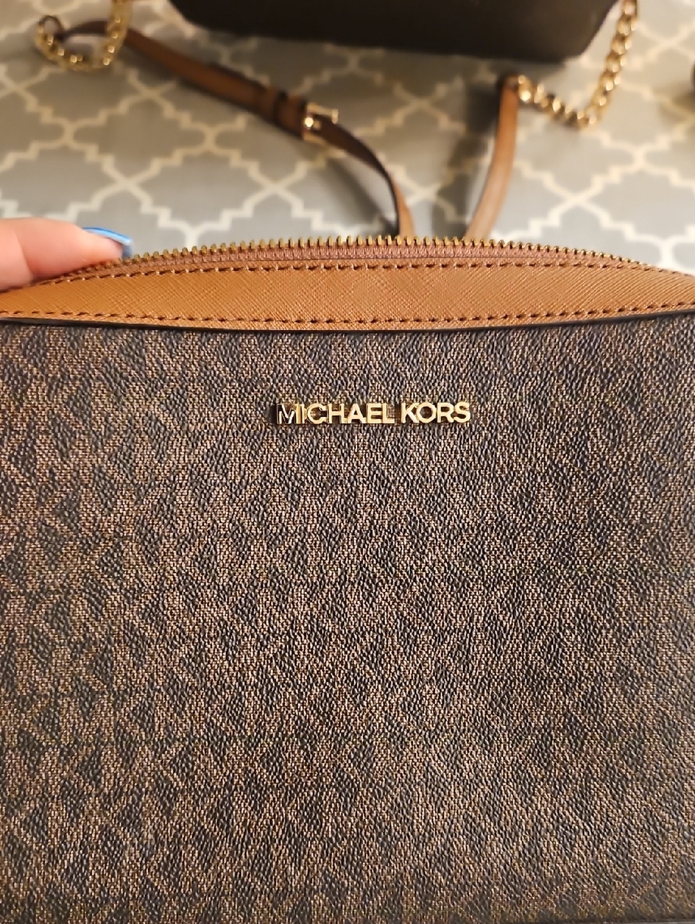 Michael Kors Brown and Tan Logo Crossbody And Matching Wallet